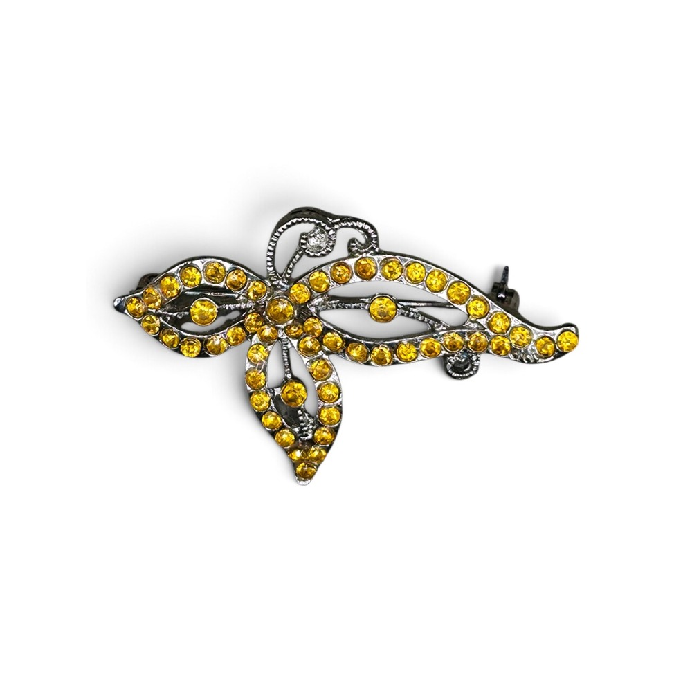 Unbranded Butterfly Brooch Women OS Yellow Excellent Rhinestone Gunmetal Pin